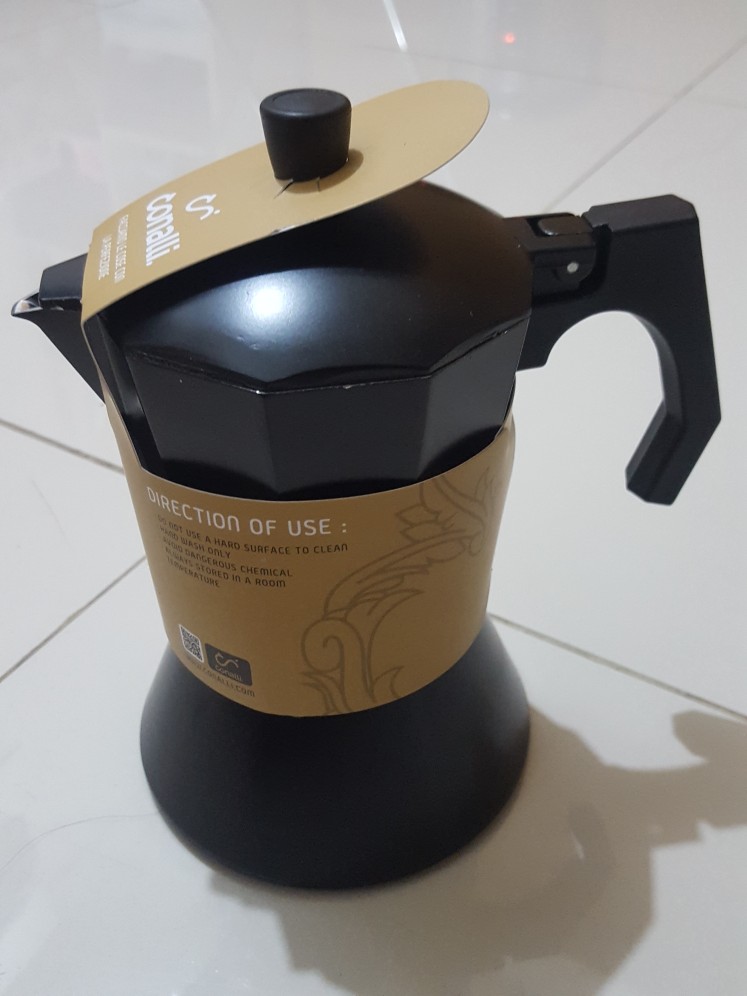 Mokapot Kompor Induksi 6 Cup 300ml - Moka Pot Induction Conalli Hitam Espresso Coffee Maker