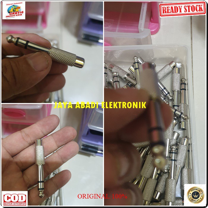 G250 JACK RCA CEWE JEK AKAY 6,5 MM COWO MIC ADAPTER MIK KONEKTOR MIKROPHONE SAMBUNGAN SPLITTER AUDIO SOUND EXTENSION PENYAMBUNG SUARA HEADSET HEADPHONE CONVERTER FEMALE MALE CANON AUX DVD AMPLI STEREO ORIGINAL MALE FEMALE HARGA SATUAN