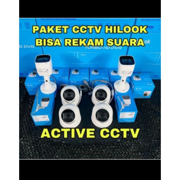 paket camera cctv 6 kamera hilook 2mp audio built in mic 16 channel ch bisa rekam suara