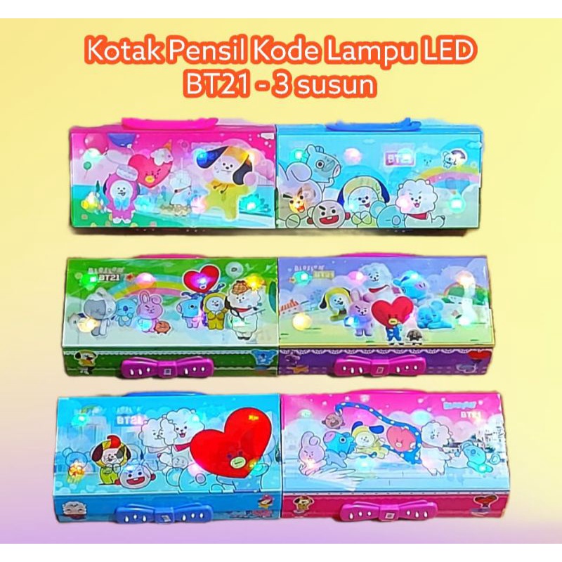 Kotak Pensil Kode Lampu BTS BT21 LED DISCO 3 susun