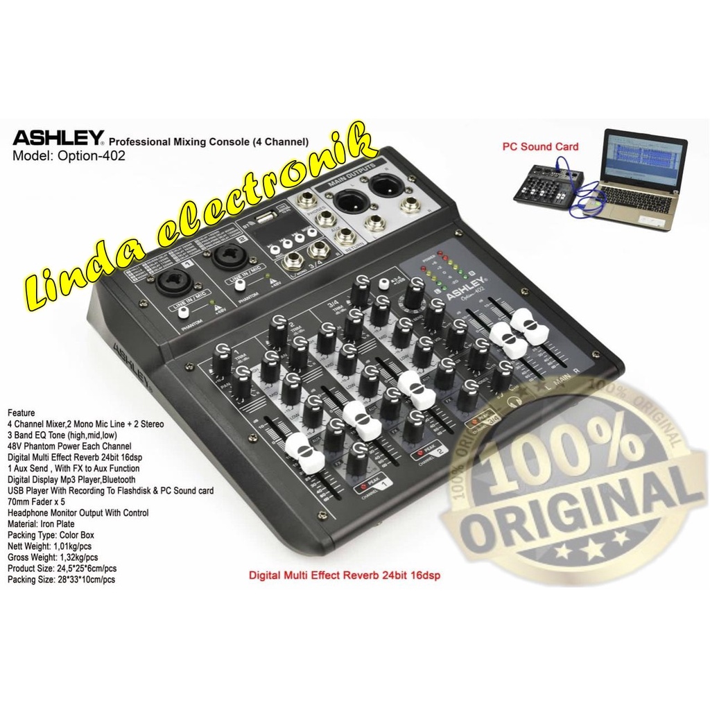 mixer ashley option 402 option402 4 channel blutooth soundcard