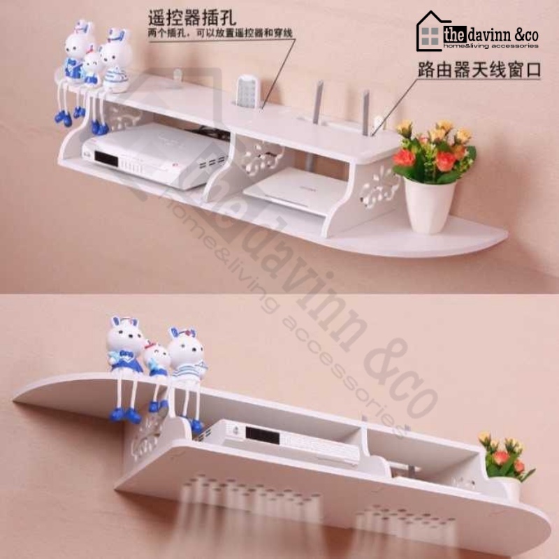 Rak Gantung Dinding Set Top Box Tempat Penyimpanan STB Receiver Router Wifi/Modem Minimalis Estetik