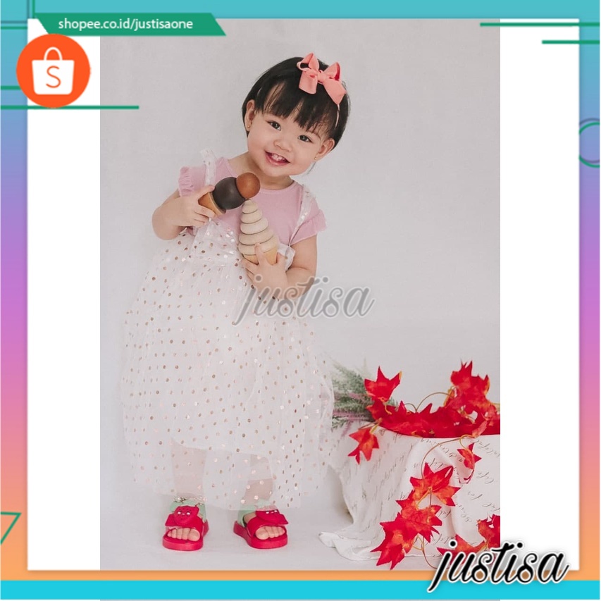 Promo !! Dress Lucu Anak Perempuan Import / Dress Blink polka big ribbon curly ukuran 1-3tahun / Dress Anak Simple Elegant