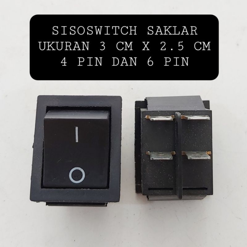 Saklar Power Besar Hitam Kotak 3 CM x 2.5 CM Rocker Switch