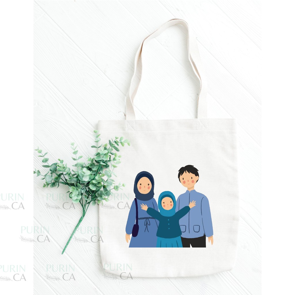 Tote bag Kanvas Custom Gambar Keluarga Hijab