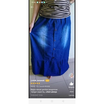 Rok jeans premium rempel dewasa kancing panjang/rok jeans pinggang karet bawah kerut dewasa-1