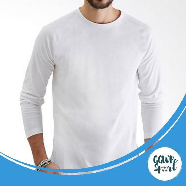 KAOS POLOS LENGAN PANJANG COTTON COMBED 30S KATUN PRIA LONGSLEEVE WARNA PUTIH KUALITAS TERBAIK