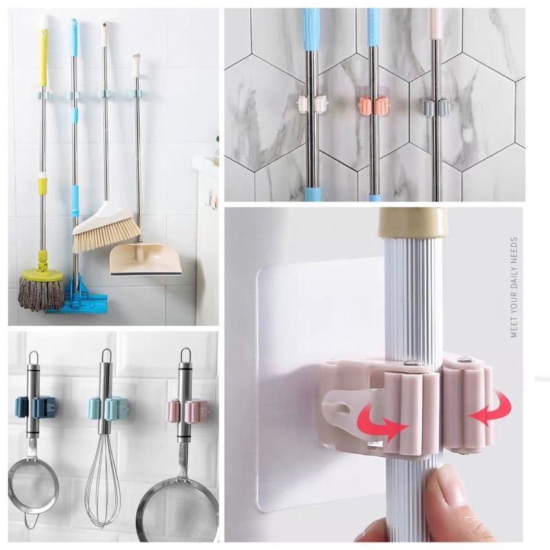GANTUNGAN Hook Tempel GAGANG Sapu Pel Dinding Clip Holder Pengait Tempat Perabotan Rumah Alat Dapur