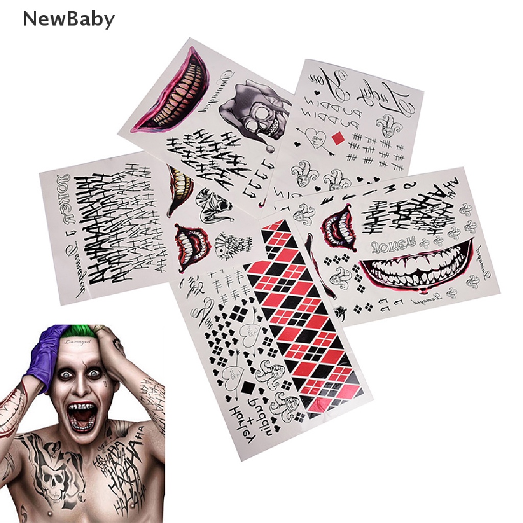 Stiker Tato Temporer Desain Suicide Squad Joker Untuk Kostum Cosplay Halloween Bayi