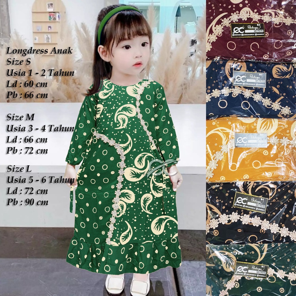 Longdress Anak Renda Arab Motif Daun Genjer Kombinasi Polkadot Rempel Bawah Usia 1 - 13 Tahun Gamis 