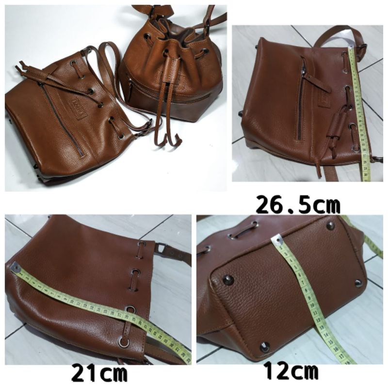 tas wanita kulit asli serut bucket bag ori garut