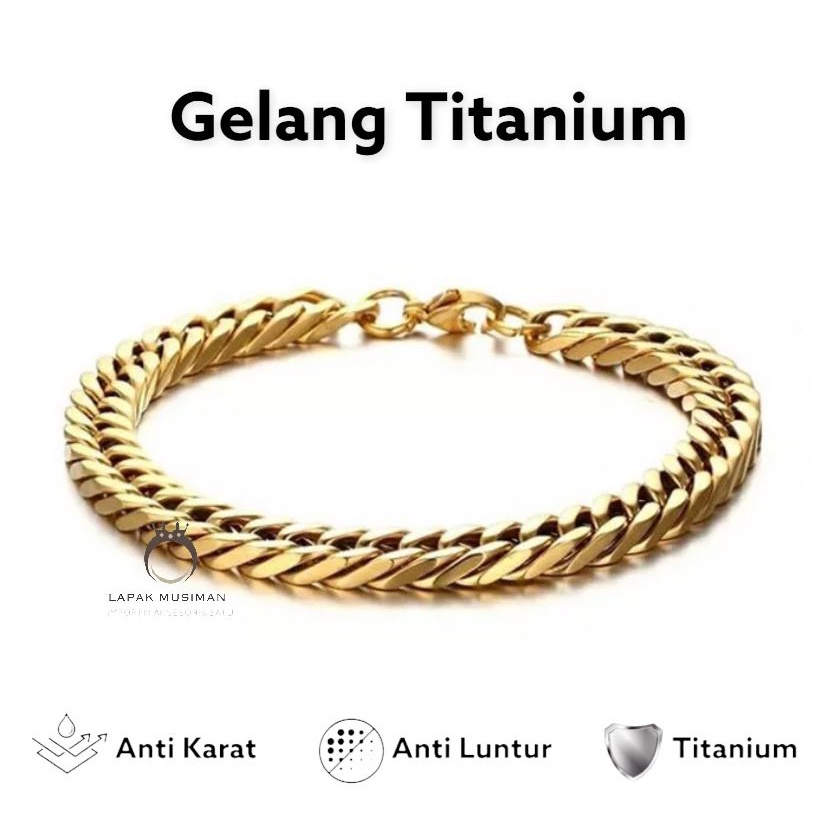 [Bayar di Tempat] GELANG TITANIUM PRIA EMAS GOLD SUPER MEWAH