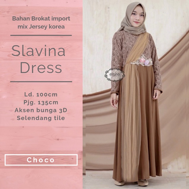 SLAVINA DRESS Gamis Brukat Fashion Muslim Wanita Panjang Syari Murah Kekinian Ori By Elsire