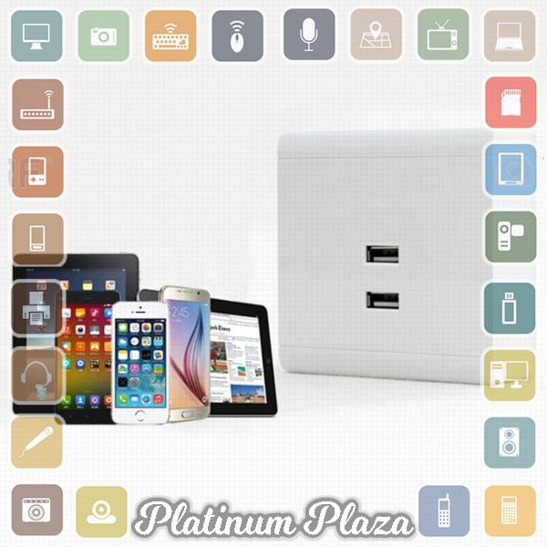 Stop Kontak Dinding 2 Port USB Wall Socket 2.1A - ES-USB-2 - White`I6ICMA-