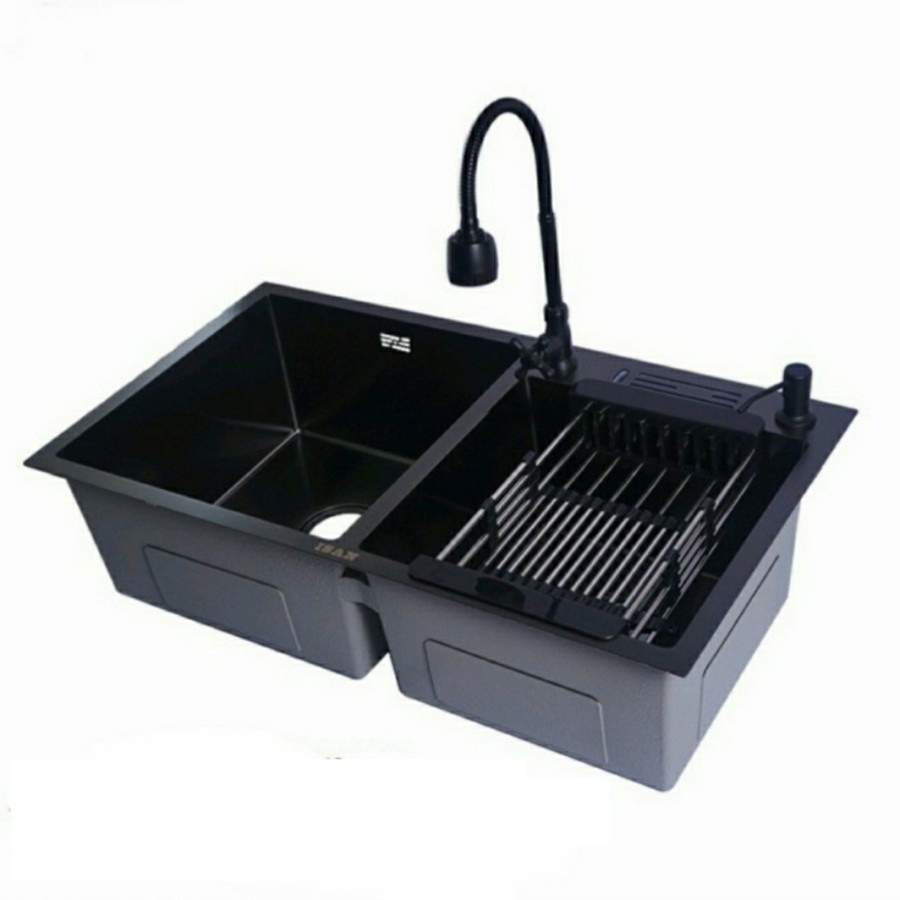 Paket Komplit Kitchen Sink  Hitam Black  Kran Fleksibel