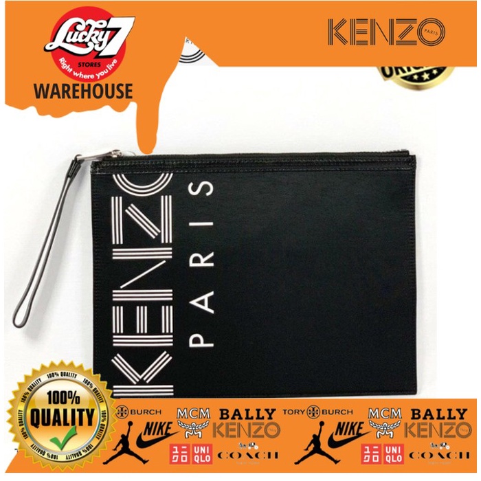 Jual Kenzo Pouch Logo A4 Clutch Leather Black Kenzo Original 100