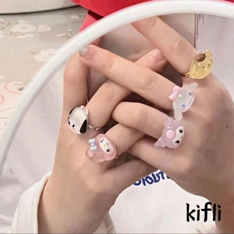 Cincin Model Terbuka Desain Anjing Cinnamoroll Kulomi Bahan Resin Untuk Pasangan