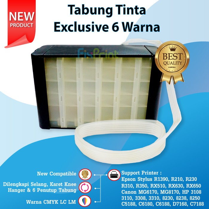 Tabung Tinta Exclusive 6 Warna 100ml Box Hitam Infus CISS Printer Epson 1390 R230 R1390 RX630 RX650