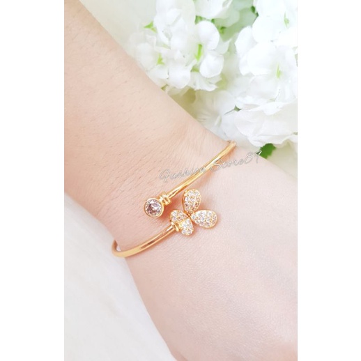 Gelang Bangle Buterfly permata elastis gelang bangle kupu-kupu bahan elastis full permata perhiasan lapis emas 18k