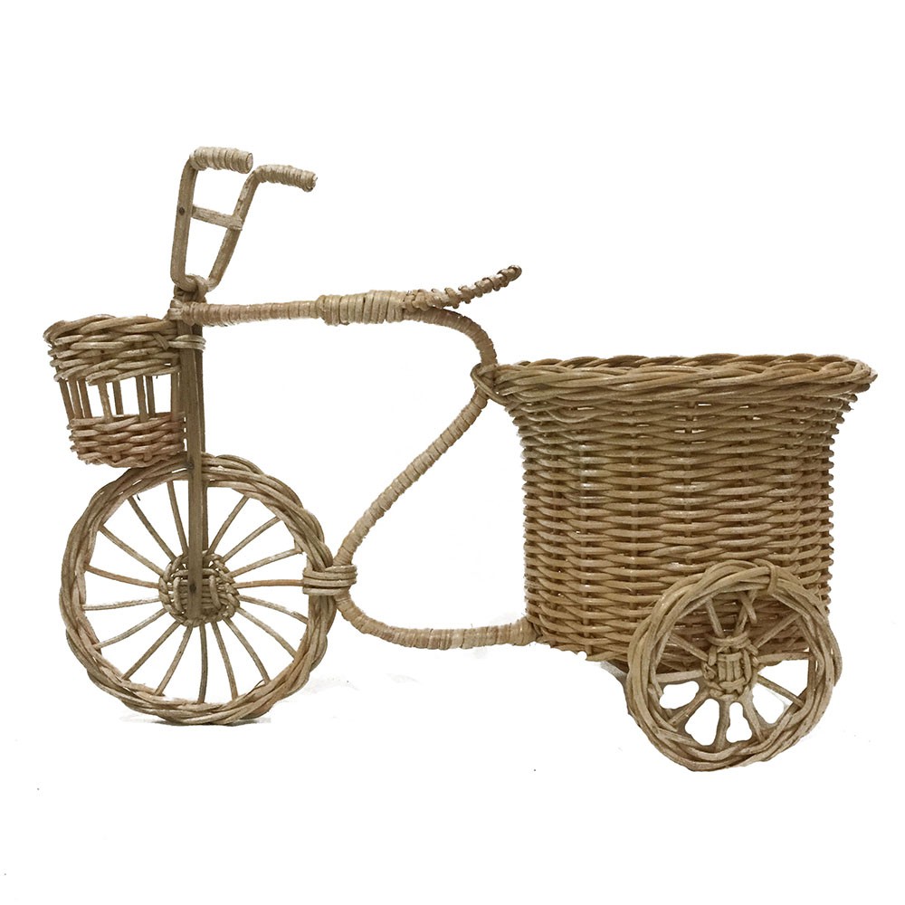 Miniatur Sepeda Vas Pot Bunga Bulat 15 x 15 x 34cm Original Indonesian Kerajinan Tangan Rotan