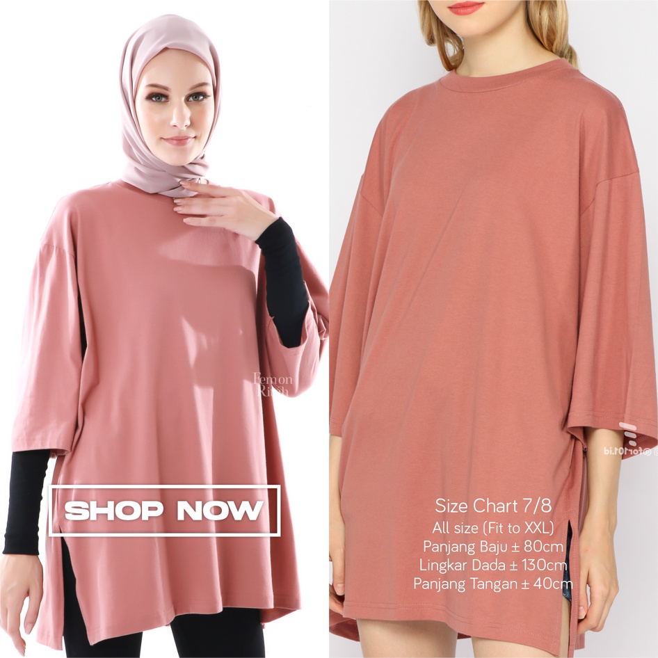 Busui Baju Menyusui Bukaan Kanan Kiri LD130cm Kaos Polos Wanita Oversize DustyRose