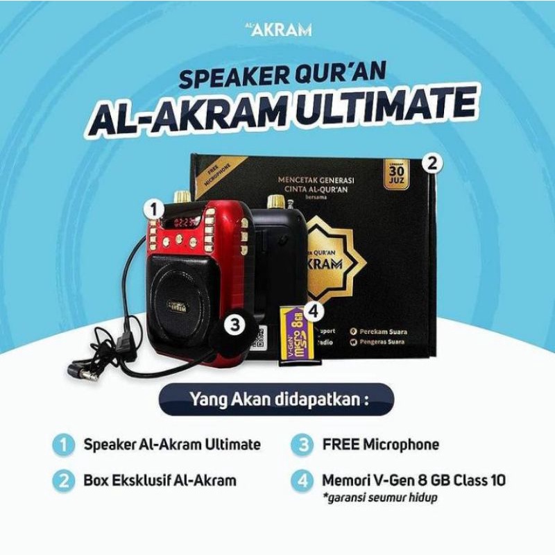 SPEAKER Al QUR'AN AL-AKRAM ULTIMATE DENGAN MICROPHONE (PREMIUM & BERGARANSI) 30 JUZ PLUS TERJEMAHAN