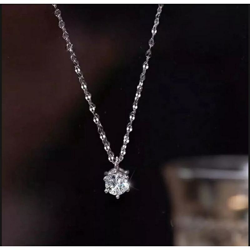 Fourfashion Kalung Titanium Pecah kopi Permata Satu Kekinian