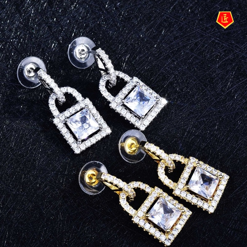 [Ready Stock]Cool Style Personalized Micro-Inlaid Diamond Small Lock Ear Studs