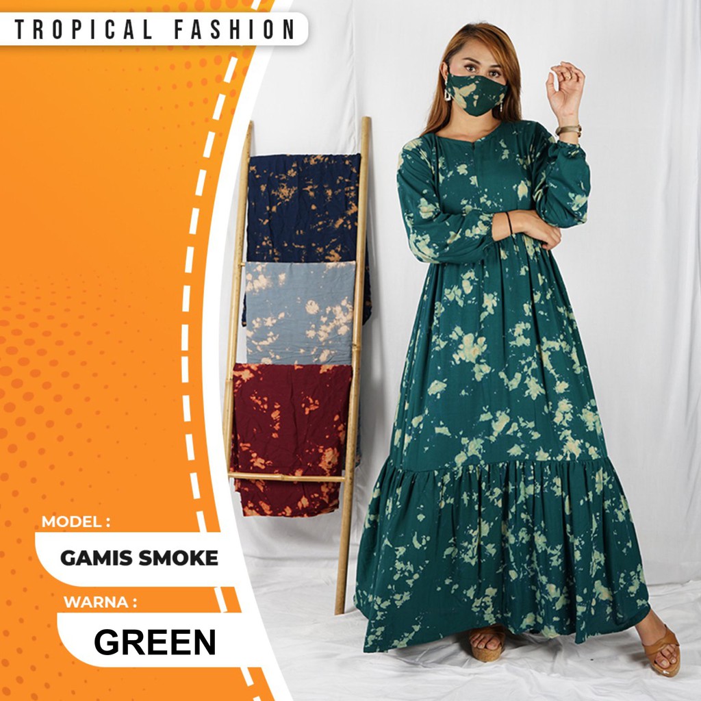 Gamis Busui Smoke Dan Bunga Plus Masker