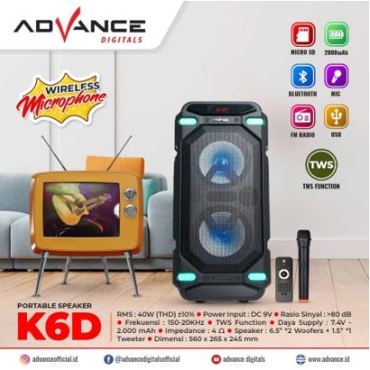 Advance Speaker Meeting Portable 6,5&quot; Free 1 Mic Wireless K6D BT USB