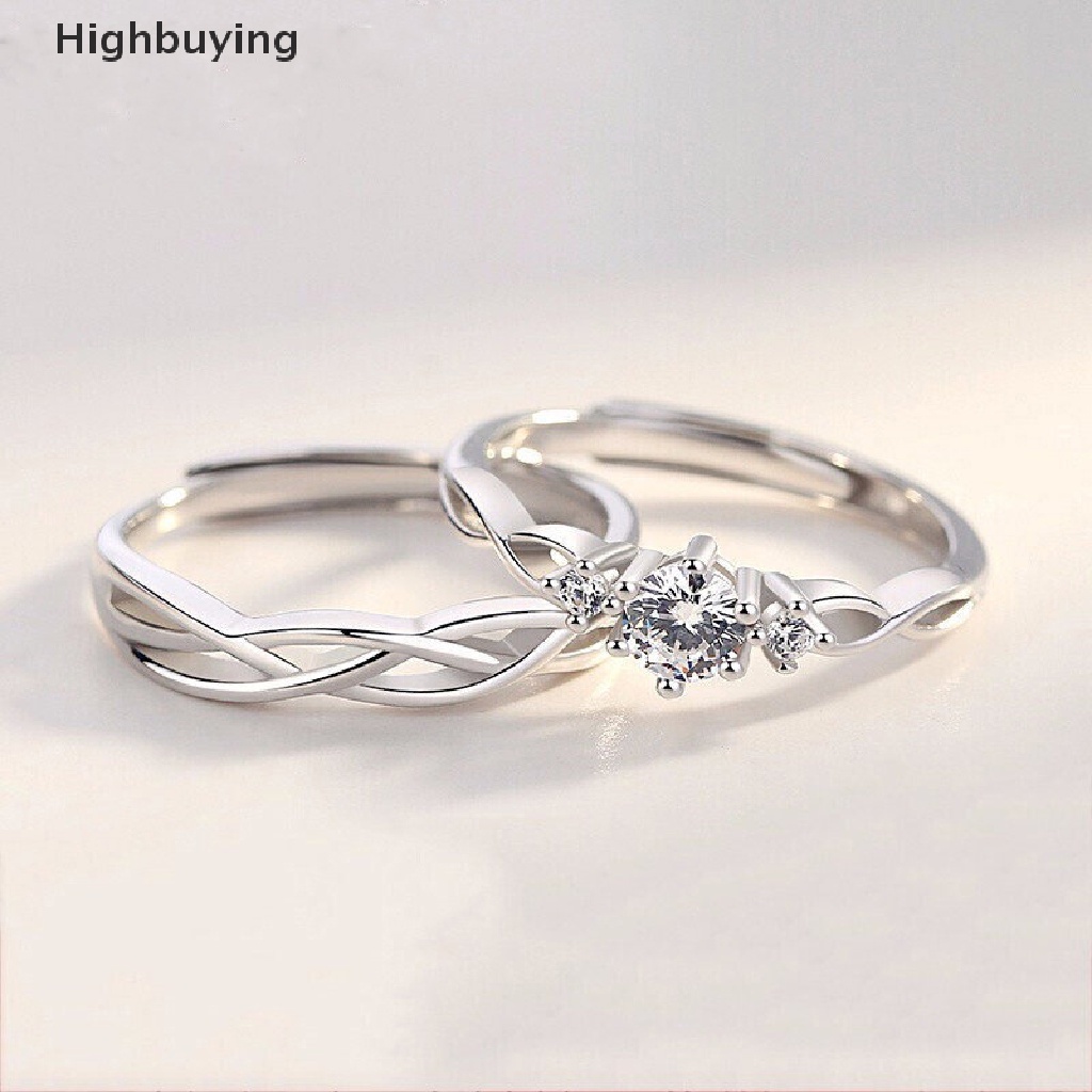 Hbid 1 Pasang Cincin Nikah / Tunangan Adjustable Hias Kristal / Berlian Untuk Pasangan / Pria / Wanita