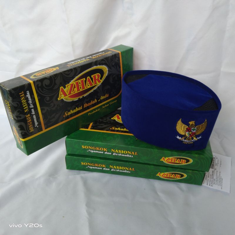 Peci Biru Bordir Garuda Tinggi 9cm Songkok Logo Garuda Peci Pancasila