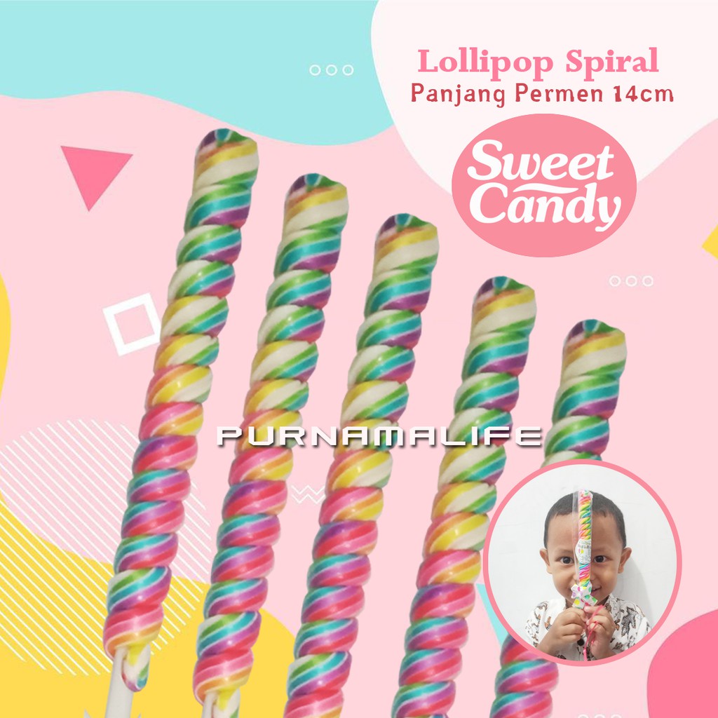 

Permen Lollipop Spiral/Permen lolipop panjang 14cm/Permen lolli rainbow pelangi bentuk panjang spiral/Sweet Candy spiral