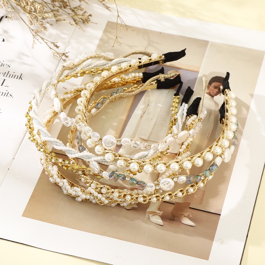 Headband Rantai Bahan Alloy Aksen Mutiara Dan Berlian Imitasi Gaya Korea Untuk Wanita