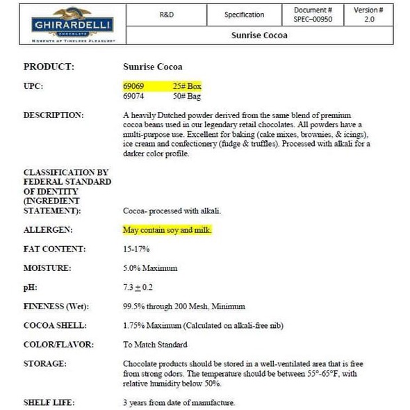 

Ghirardelli Sunrise Premium USA Cocoa Powder Unsweet 500gr