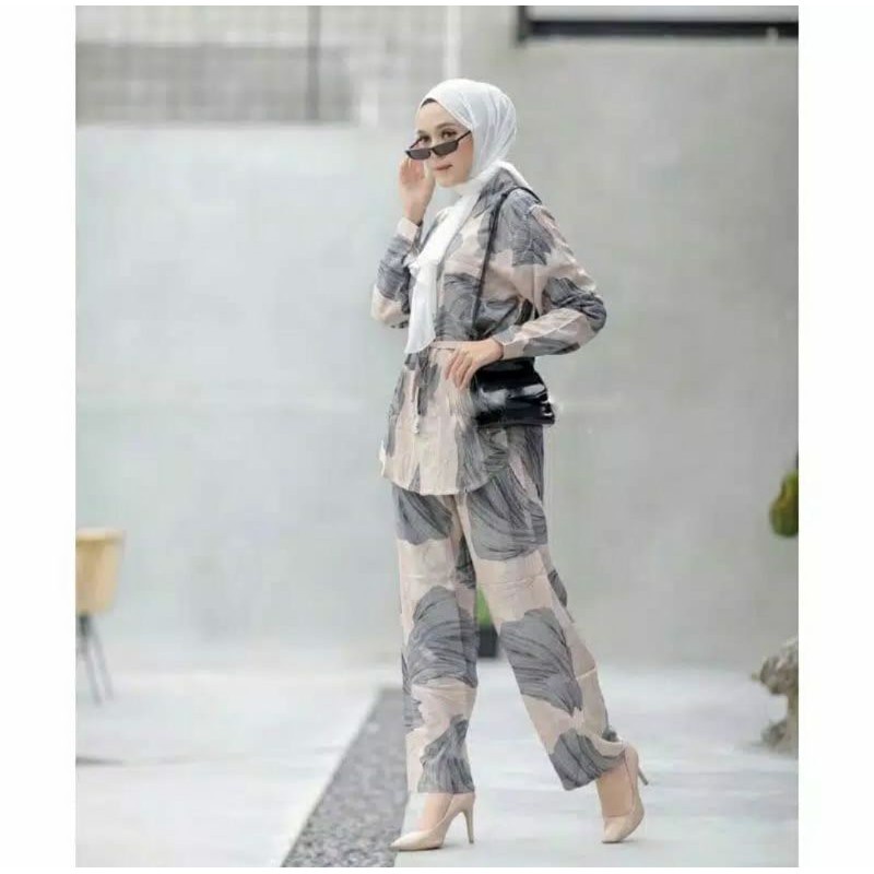 MANDA ONE SET WANITA / SETELAN RAYON DAILY ONE SET BAJU SETELAN PAJIMAS WANITA KEKINIAN-CREAMY SET