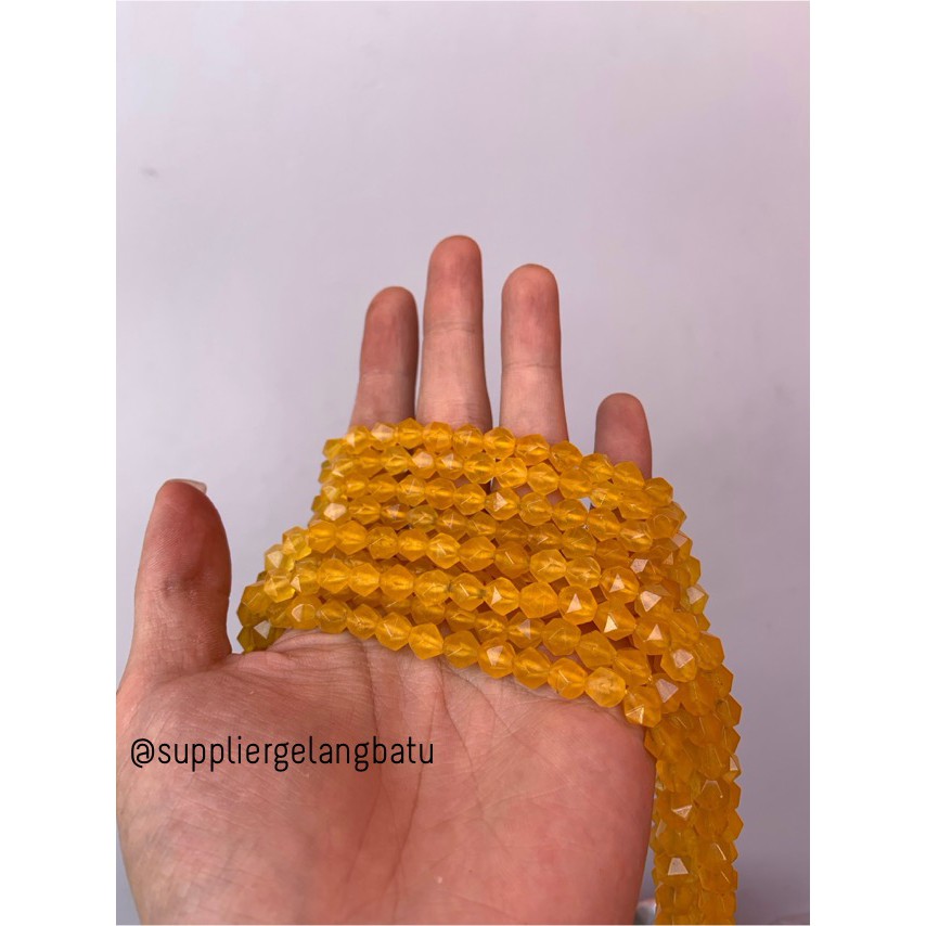 batu faceted hexagon Stone 8mm yellow agatis kuning aksesoris bahan