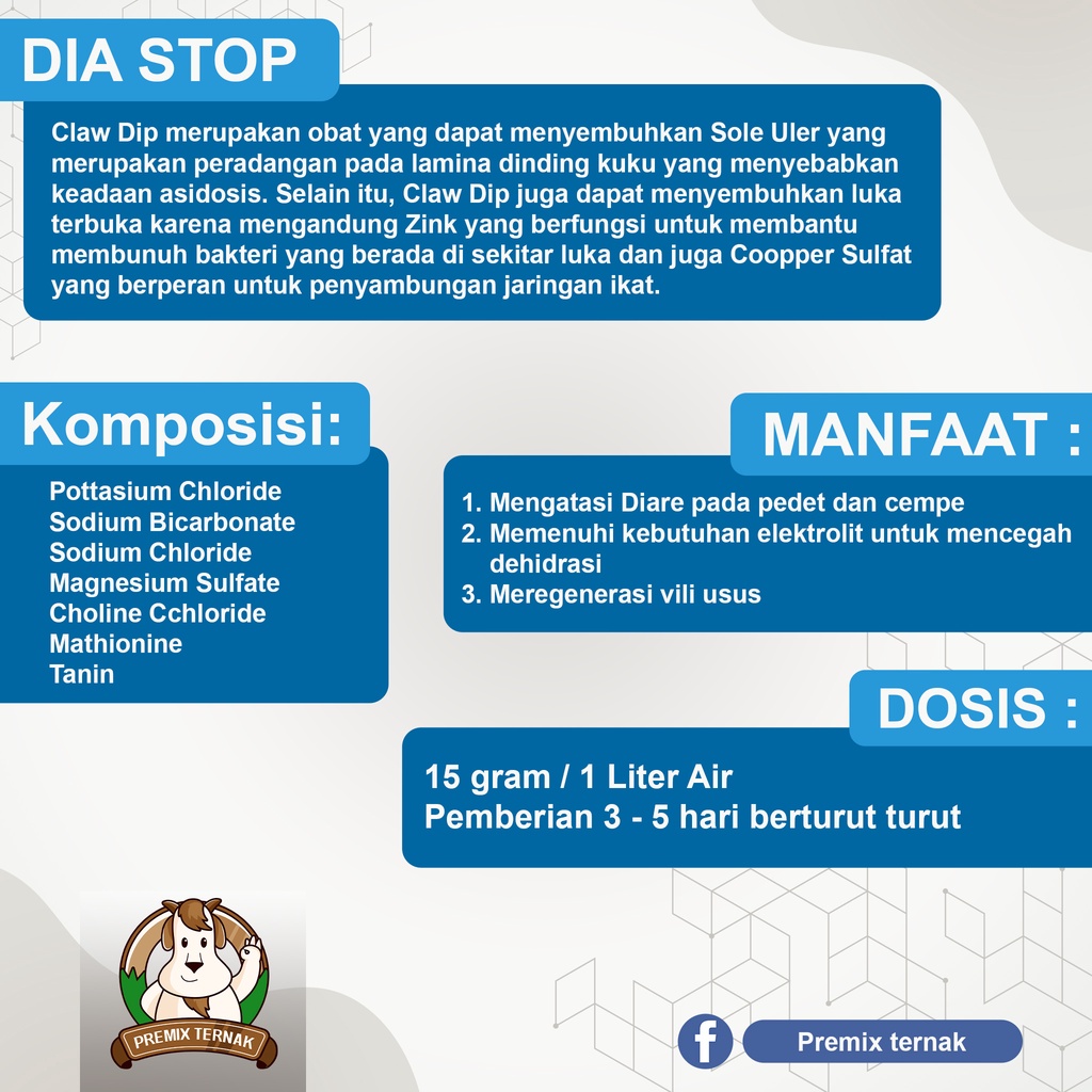 DIA STOP 100 gr - Obat Diare Mencret Hewan Ternak Sapi Kambing Domba Cempe dan Pedet | Masternya Diare