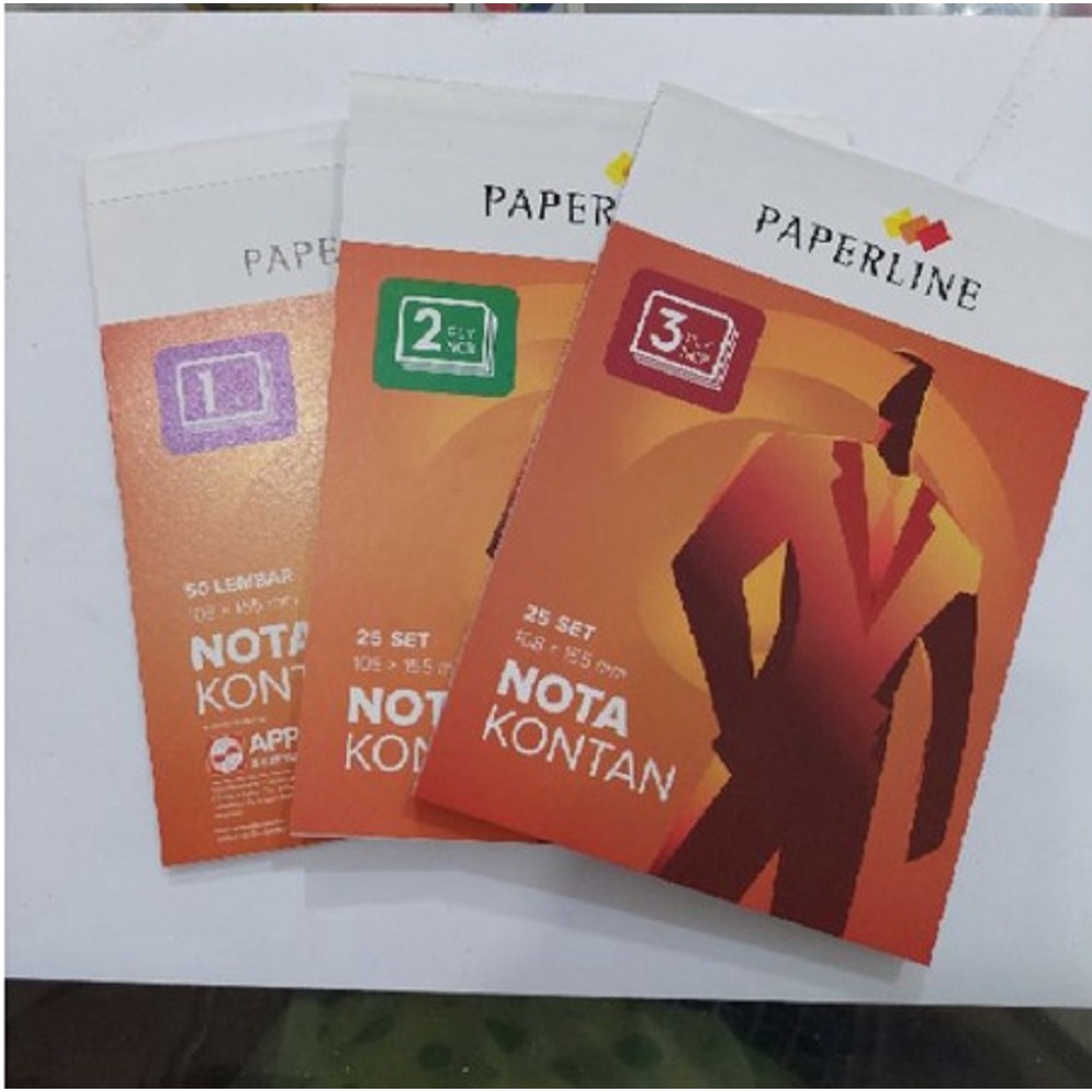 

Buku Nota Kontan NCR Paperline 1PLY 50-Lembar/ 2PLY 25-Set/ 3PLY 25-Set Ukuran 108X155mm 1kg Muat 20 Buku