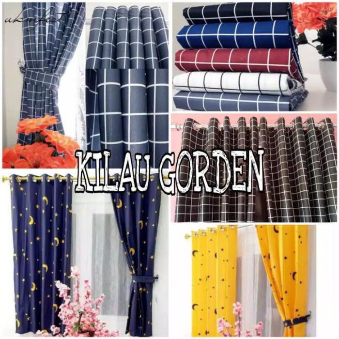 Palingmurah Gorden Kotak/Hordeng Katun/Sprei Korden Jendela Pintu Minimalis/Gordyn - Kotak Abu,