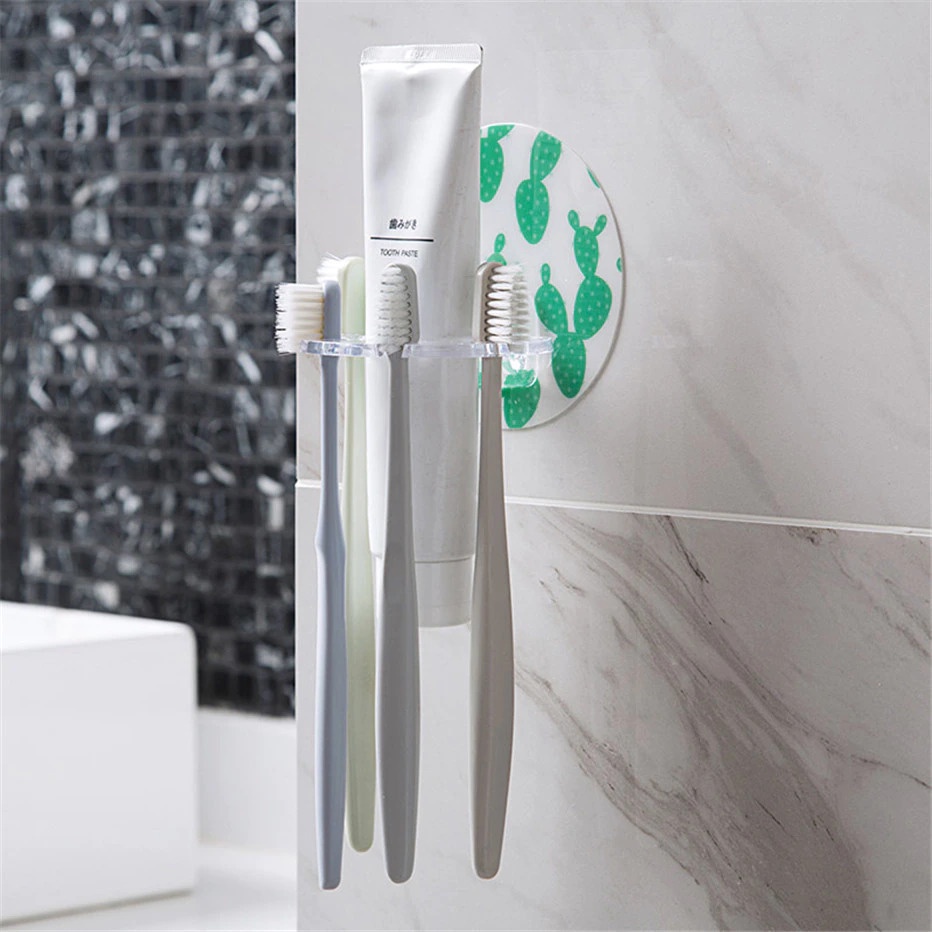 Holder Rak Tempat Gantung Sikat Gigi dan Odol Model Tempel Kuat Gantungan Pasta Gigi Alat Cukur Kamar Mandi Desain Lucu Prakits dan Rapi Wall Mounted Toothbrush Holder