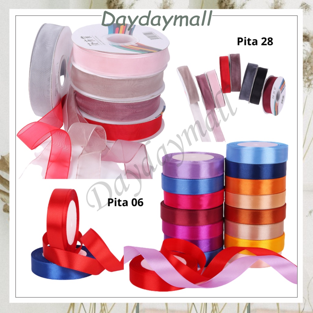 PITA SEMI TRANSPARAN ORGANZA / PITA KERTAS BUKET BUNGA SATIN IMPORT LEBAR 2.5CM PREMIUM (ECER PER METER) PITA KADO GIFT BOUQUET KB06 KB28