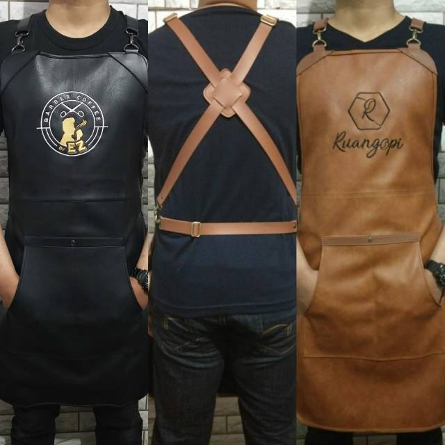 apron barista celemek barbershop celemek waiter celemek cukur rambut apron barber celemek kopi premium pu leather crossback strep plus bordir logo