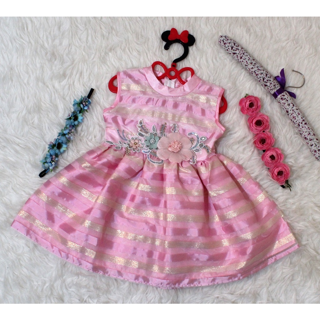 Dress Kids Lopez/Dress Bayi 1-3tahun Tanpa Lengan / Baju Anak Bayi Murah / Dress Anak Perempuan Motif Saten Realpict