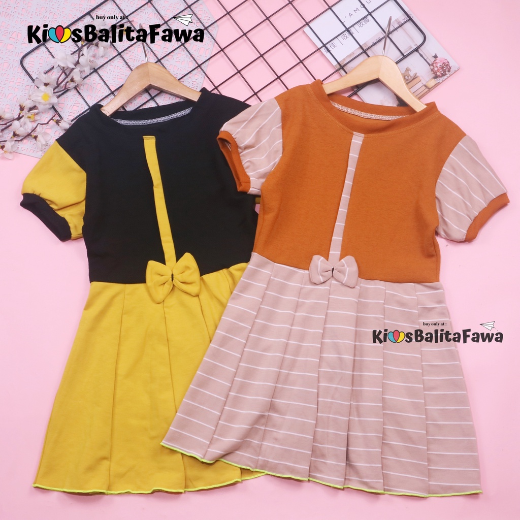 Dress Jasmine size 2-3 Tahun / Dres Balita Anak Perempuan Murah Baju Lengan Adem Pita Motif Grosir