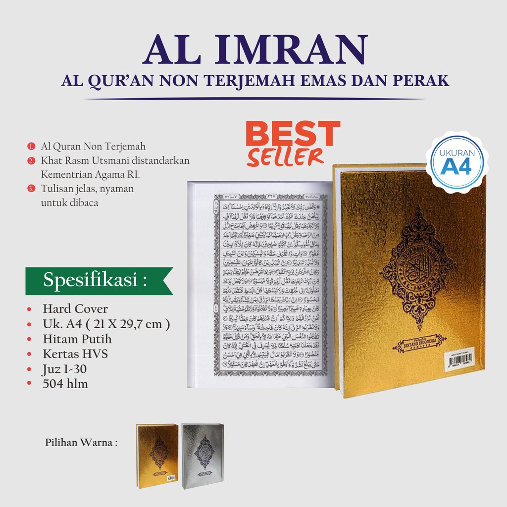 Al Quran Cover Emas Quran Cover Perak Alquran Non Terjemah Quran Hafalan A4 Al Quran pojok