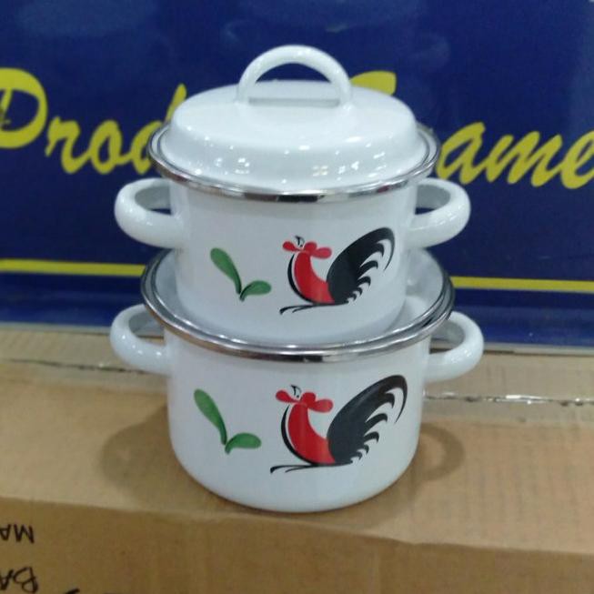 -➔ Panci Set Enamel Tinggi 12+14 Ayam Jago Kukuruyuk Dutch Oven Kedaung (Terlaris)