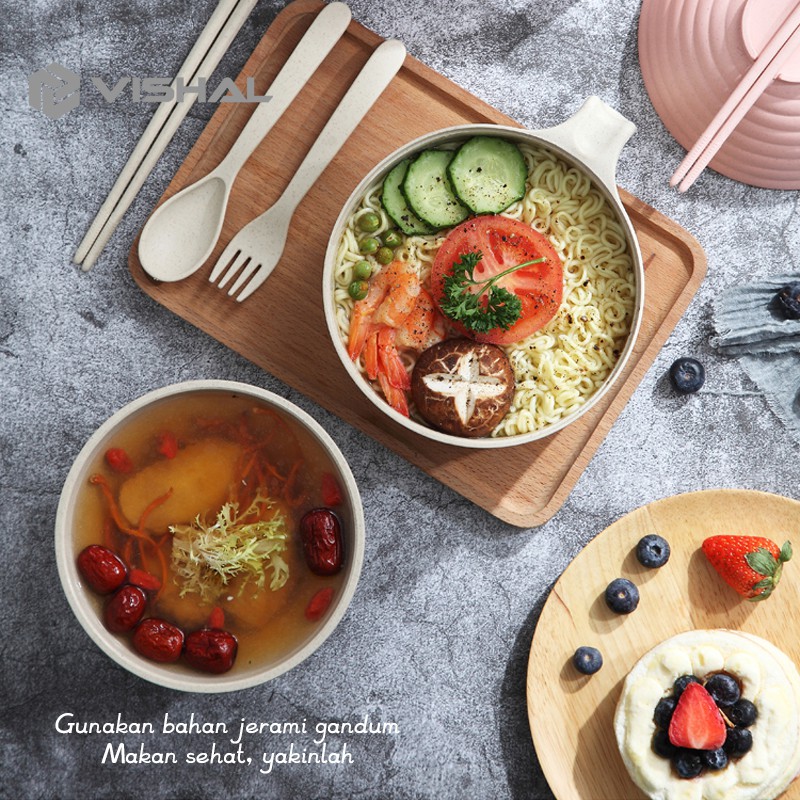 VISHAL Set Mangkok 6 in 1 Mangkuk Wheat Straw Serbaguna COVER THE CUP BOWL VS-42