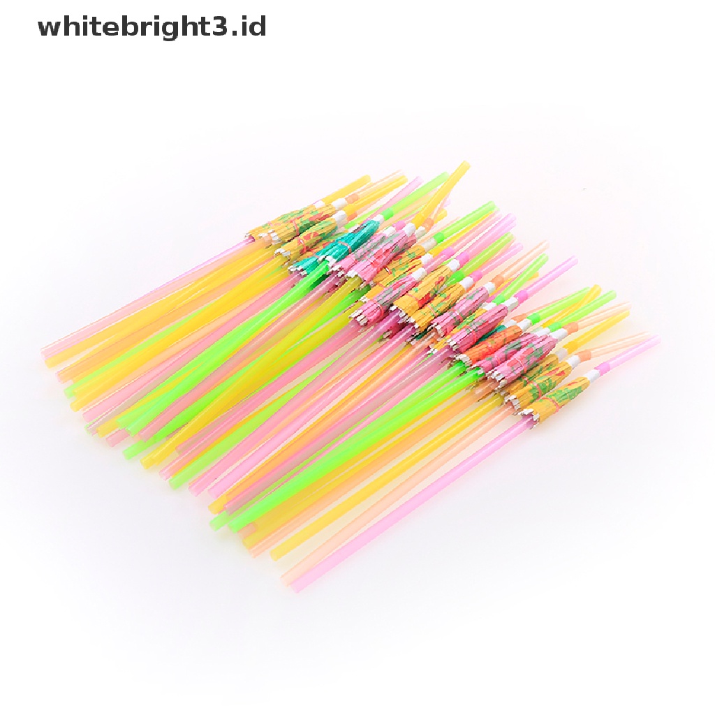 (whitebright3.id) 50pcs Sedotan Jus Buah / Cocktail Bentuk Payung Bahan Plastik