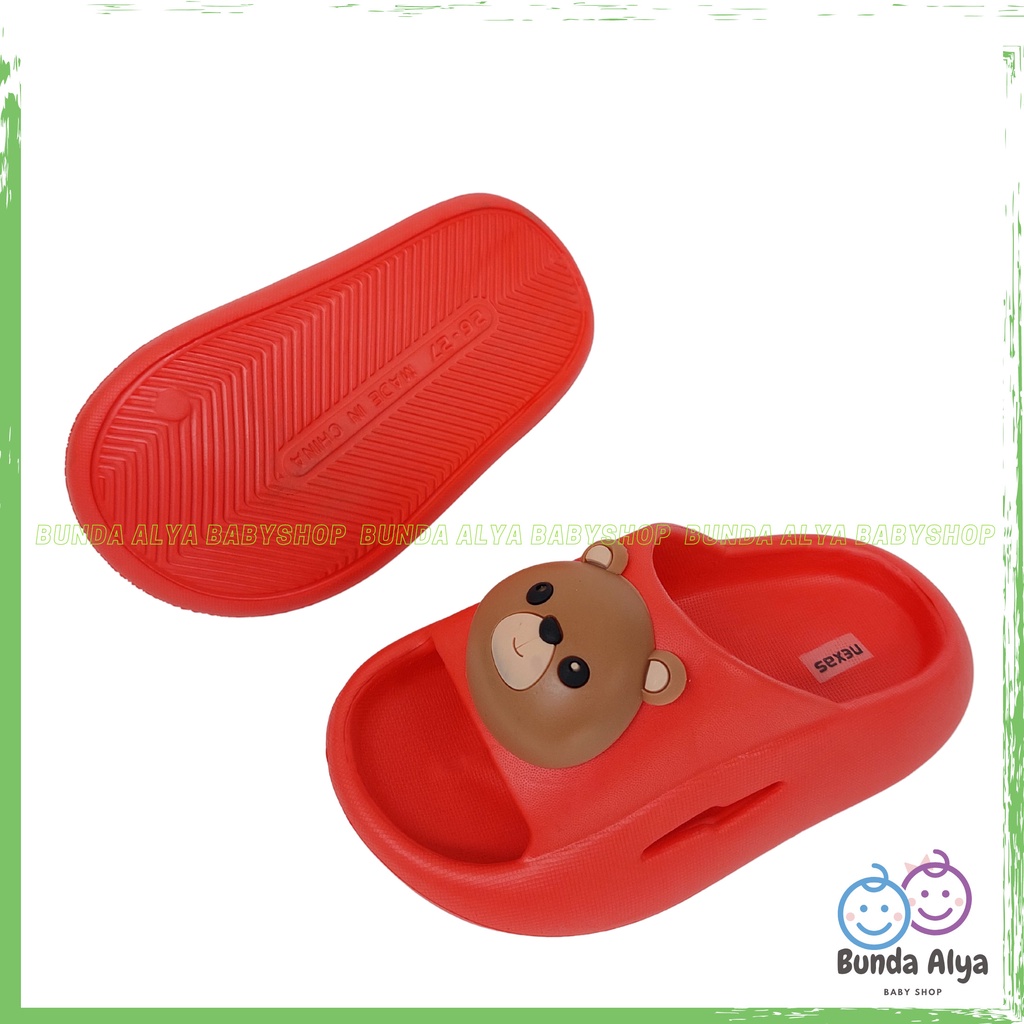 Sendal Anak Laki Laki Usia 1 2 3 4 5 Tahun BEAR MERAH Karet Anti Licin - Sendal Anak Cowok Model Tali Belakang Motif Kartun Lucu Karet Anti Licin Size 18-29